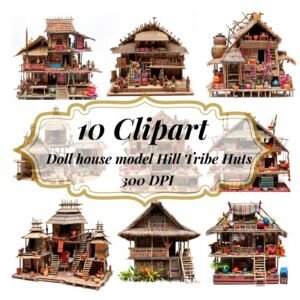 Hill Tribe Huts, Doll House Model Clipart, Northern Thailand Dwellings