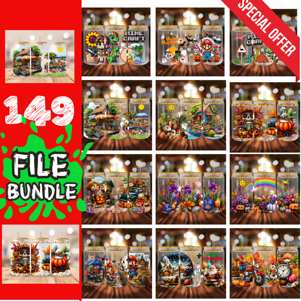 149 Bundle,16oz Glass Can Sublimation Designs Bundle High-Resolution PNG Files