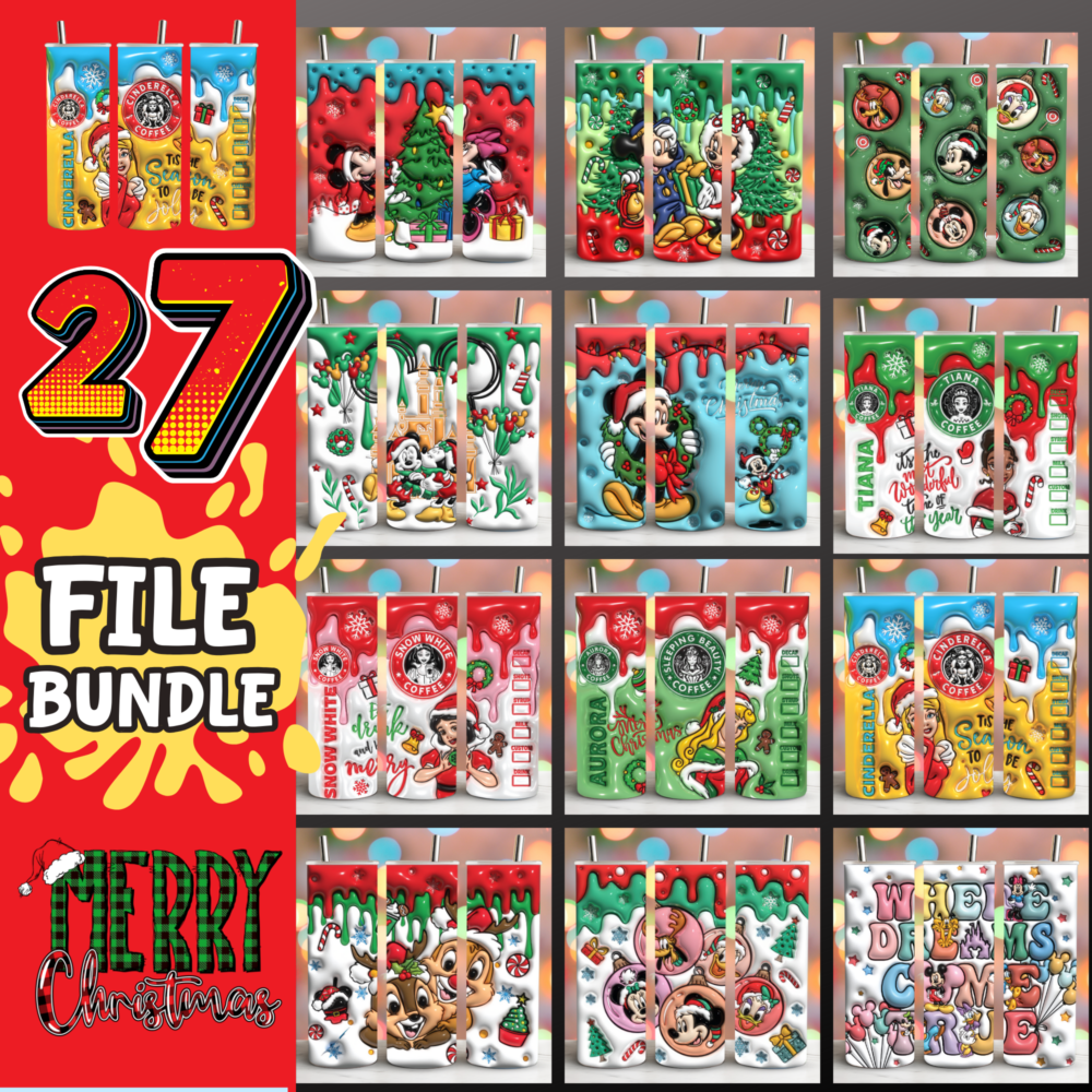 27 Disney Cartoon ,3D Inflated Tumbler Wrap PNG Bundle,20oz Tumbler Wrap Bundle Digital Download