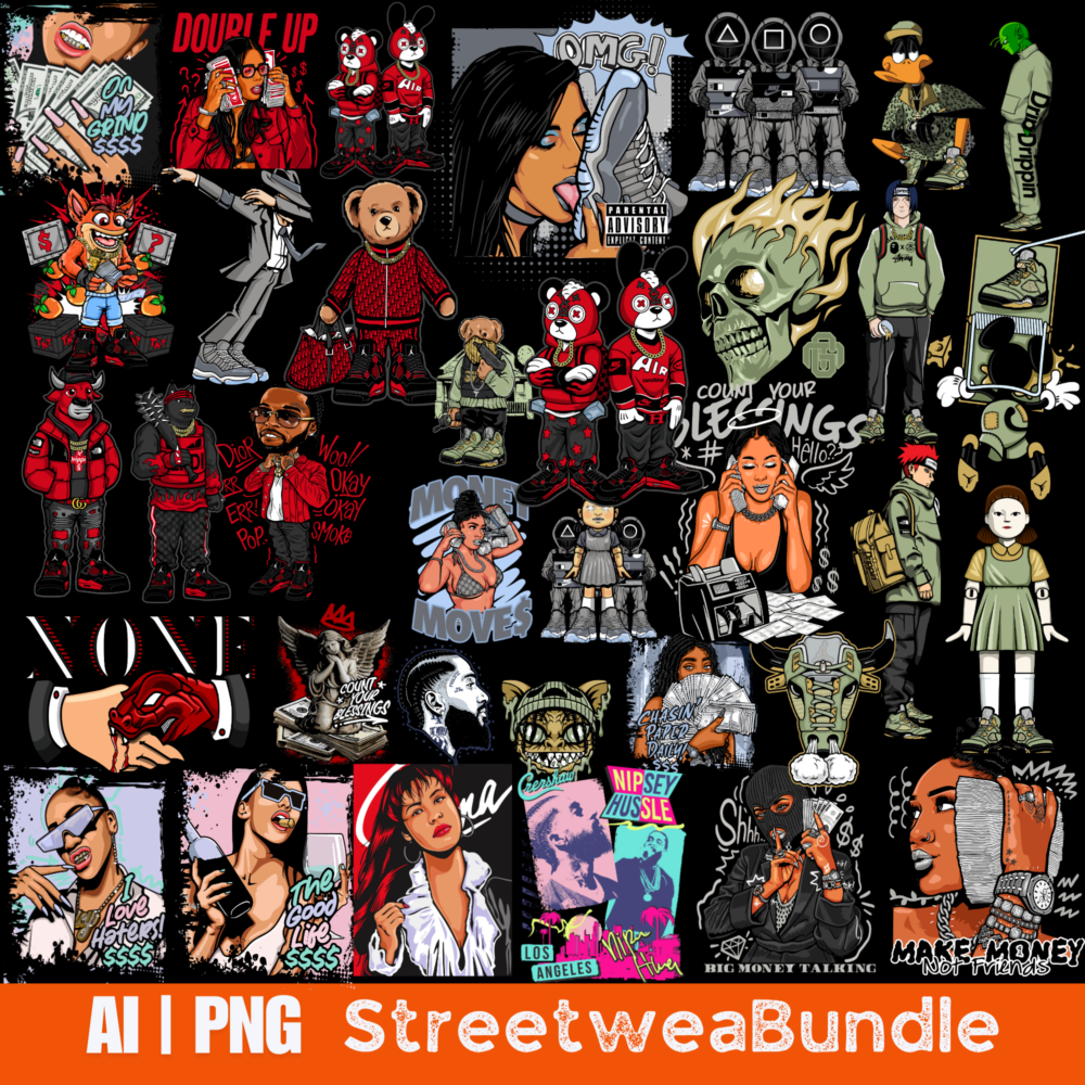 50 Streetwear Bundle streetwear tshirt designs, T-shirt designs bundle,Digital Download