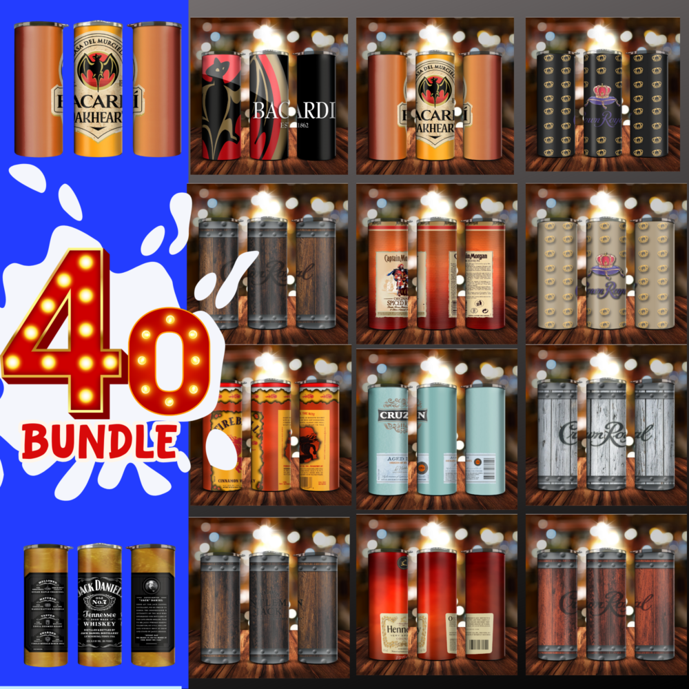 40 Alcoholic Drinks, 20oz Tumbler Wrap Bundle, PNG File Instant, Digital Download,