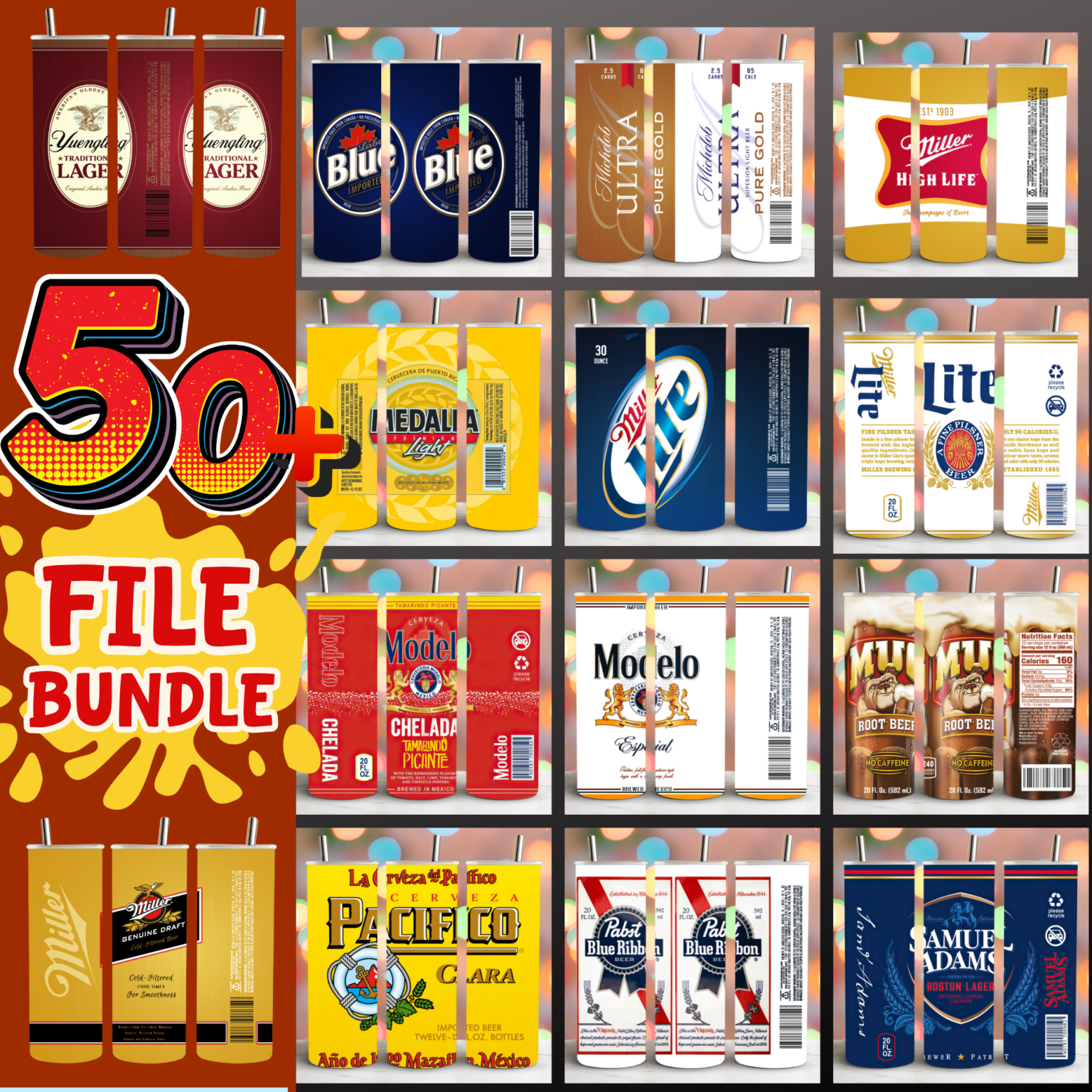 50+Beer Brands Full Labels Tumbler Wrap Bundle, Ultimate Tumbler Wrap Bundle, design bundle for tumbler sublimation,