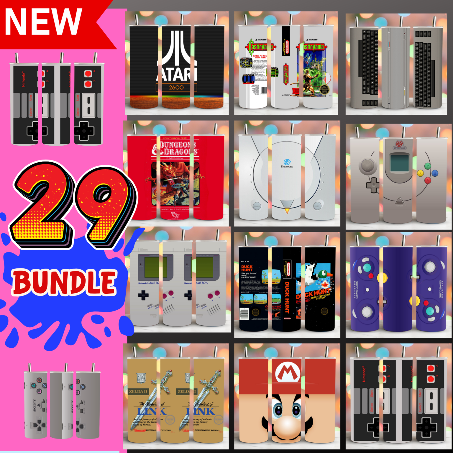 29 Video Games Designs ,20oz tumbler, bundle tumbler, skinny tumbler, stencils, tumbler, tumbler download, tumbler png