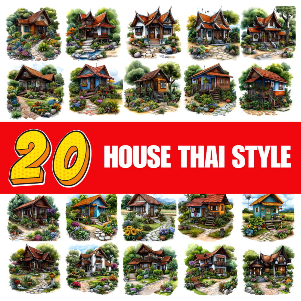 20 House Thai style, Clipart Bundle PNG,Instant Digital Download