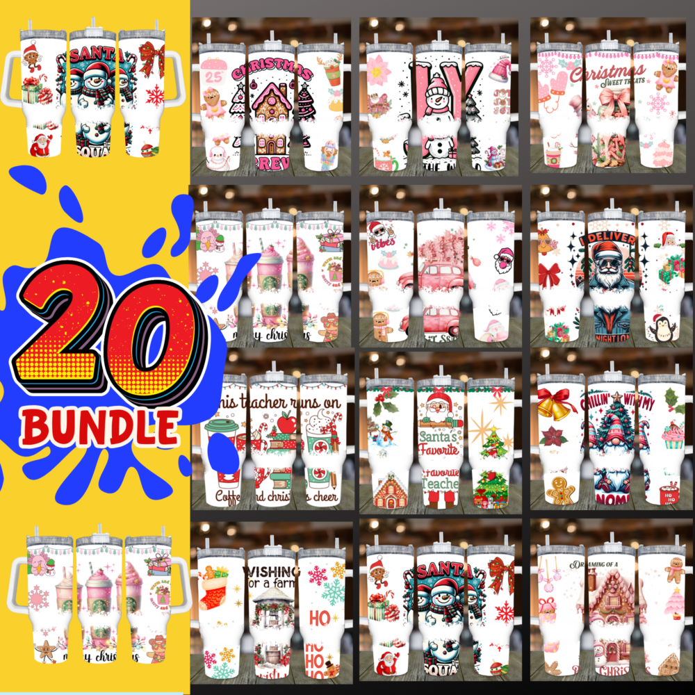 20 Retro Christmas Bundle,40 oz Quencher tumbler sublimation design,Digital Download