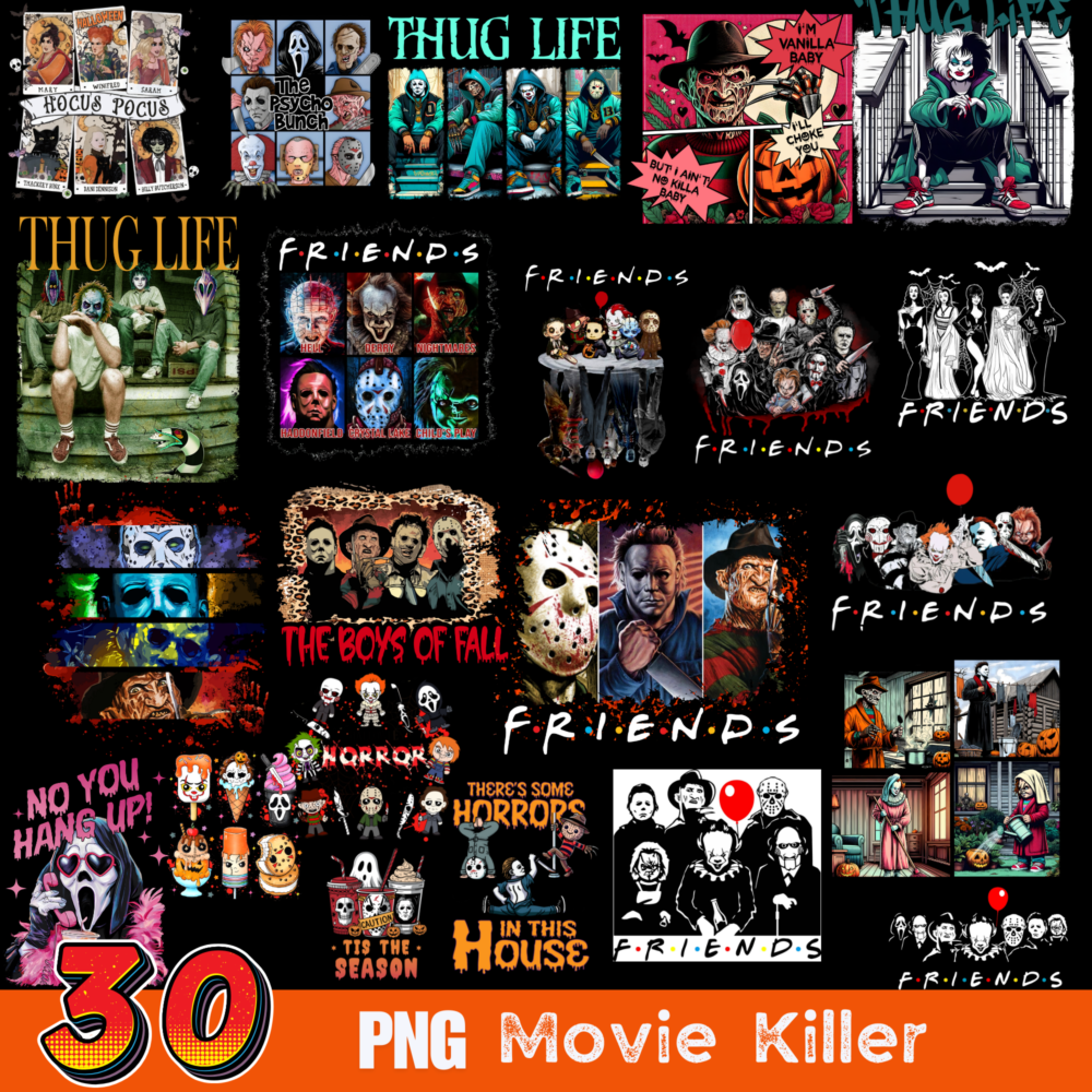 30 T Shirt Horror Friend, Halloween Vibes Png, Friends Horror Movie Png, Girls Movie Killer Png, Scary Halloween Png,