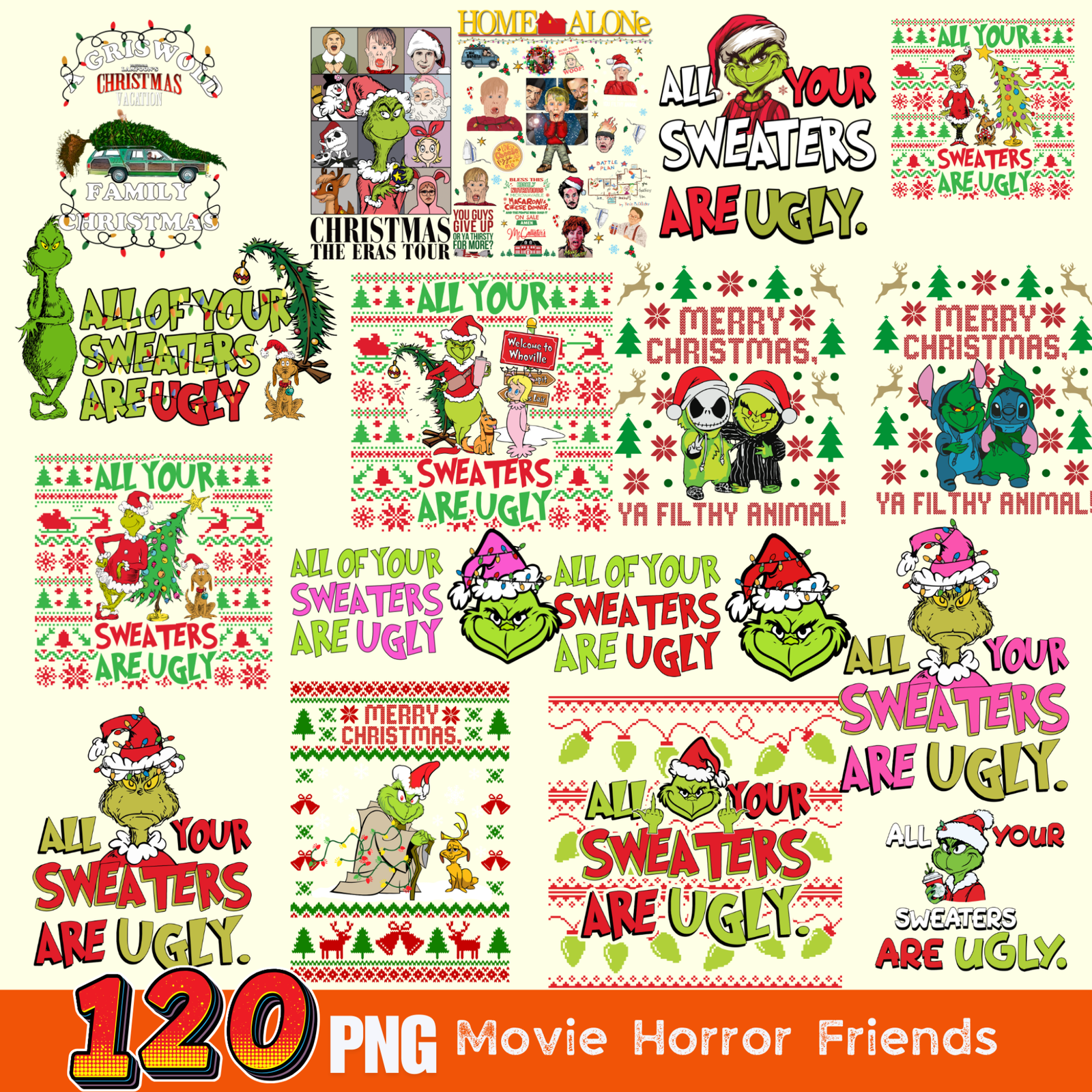 120 PNG Christmas Clipart, Horror Friends Christmas Clipart,Horror Friends Clipart Collection, Commercial Use