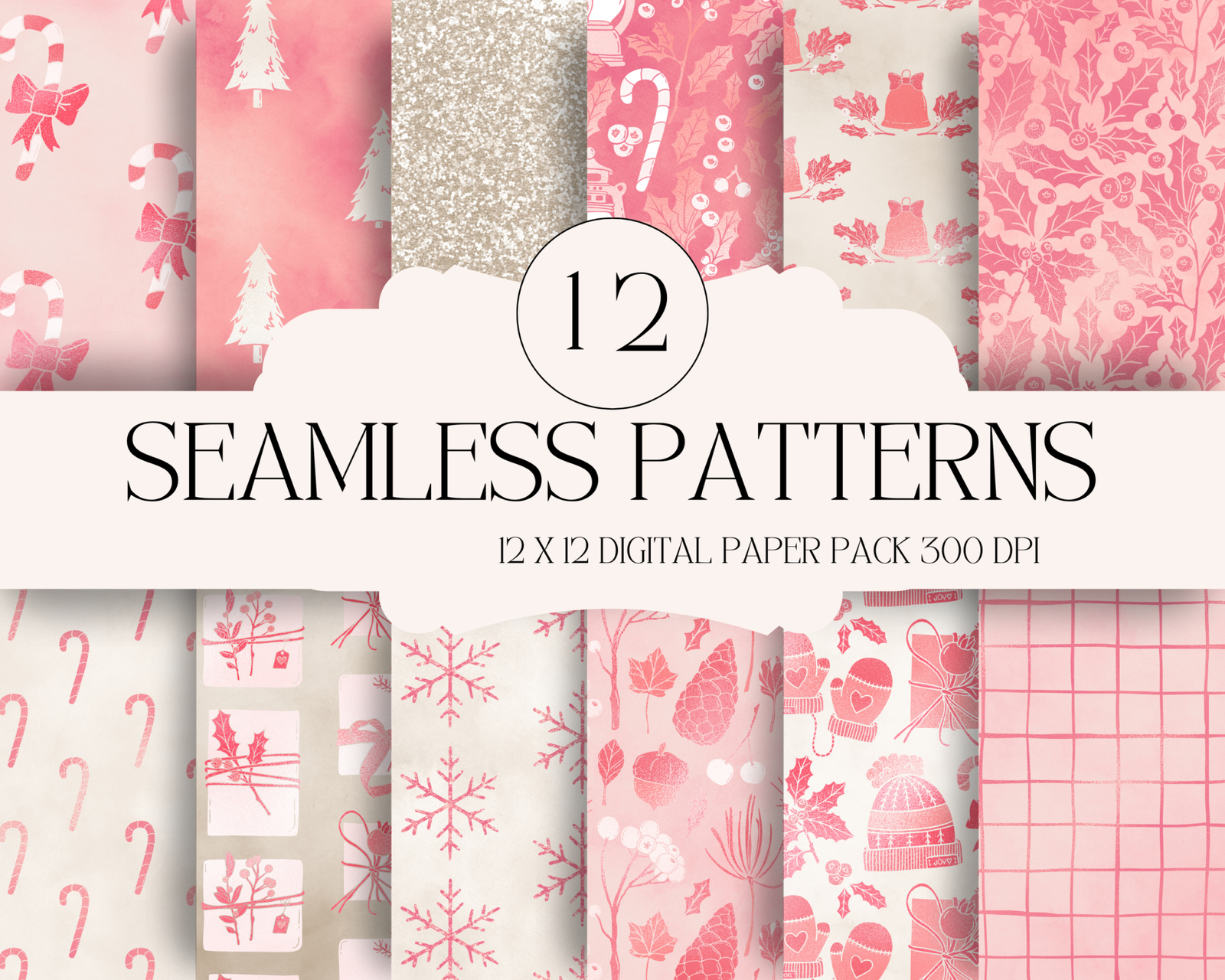 12 Winter Blush Digital Paper, seamless patterns,Seamless Pattern Files,