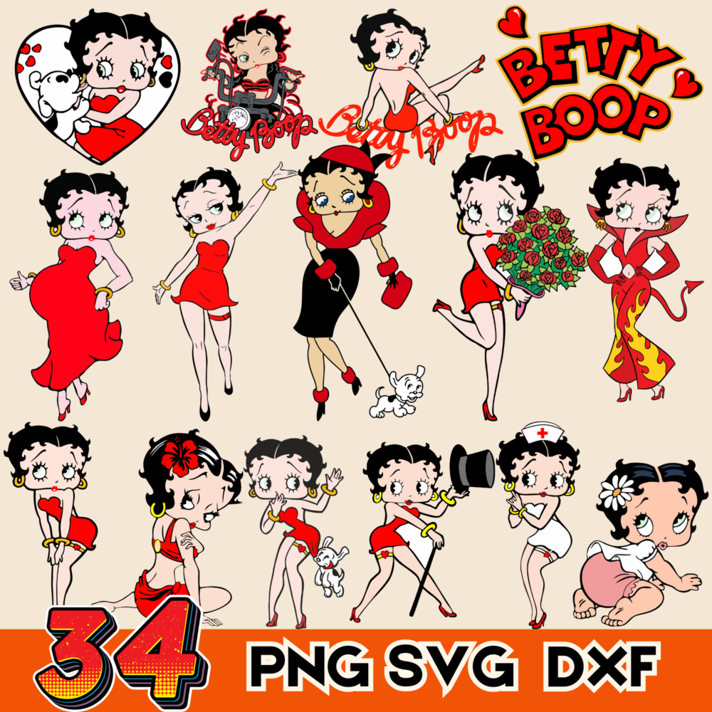 34 Betty Boop Clipart PNG,SVG, Betty Boop Bundle, Digital Download