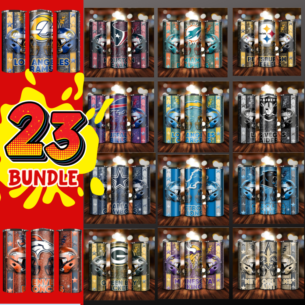 23 American Football Teams, 20oz Tumbler Wrap,Digital Download