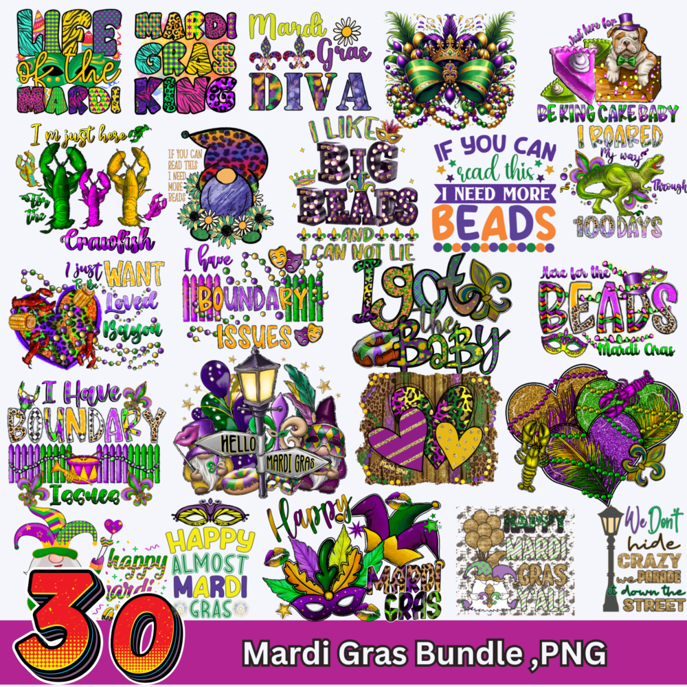 30 Mardi Gras Sublimation Bundle Png file  Instant Digital Download