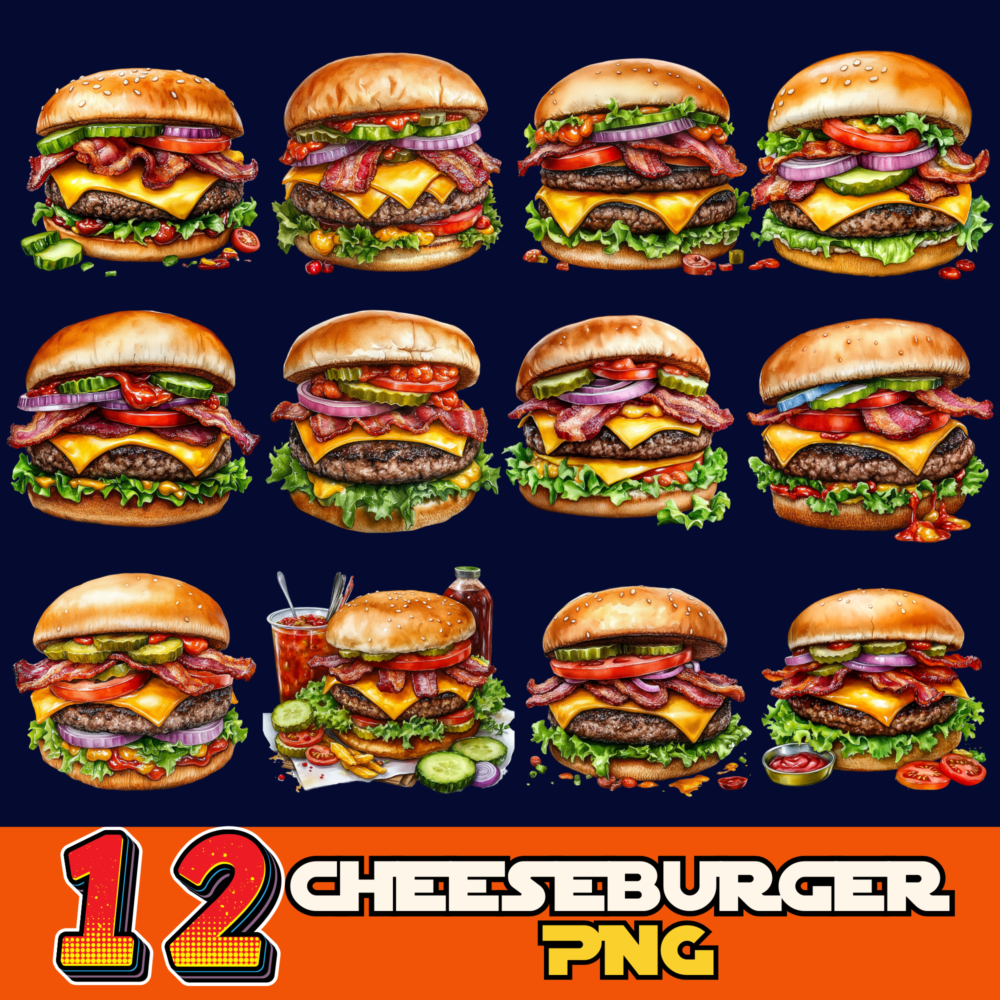 12 PNG Food Clipart, Watercolor food  Clipart,Watercolor Clipart, A cheeseburger