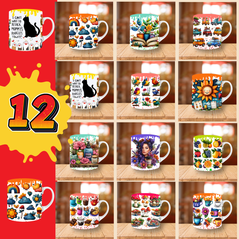 12  Cartoon Bundle, 11oz And 15oz Mug Template,Digital Download