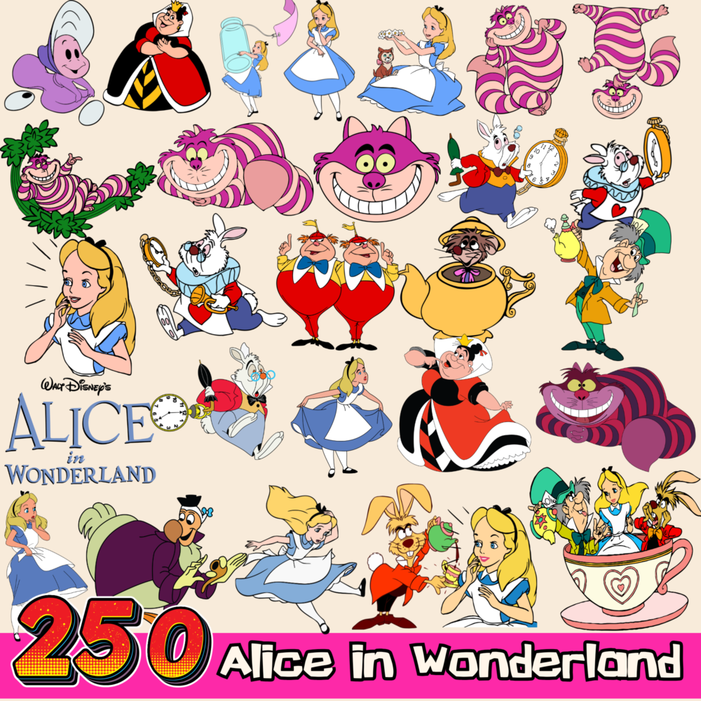 250 Alice in Wonderland png clipart, Character cartoon Clipart, Instant Digital Download,