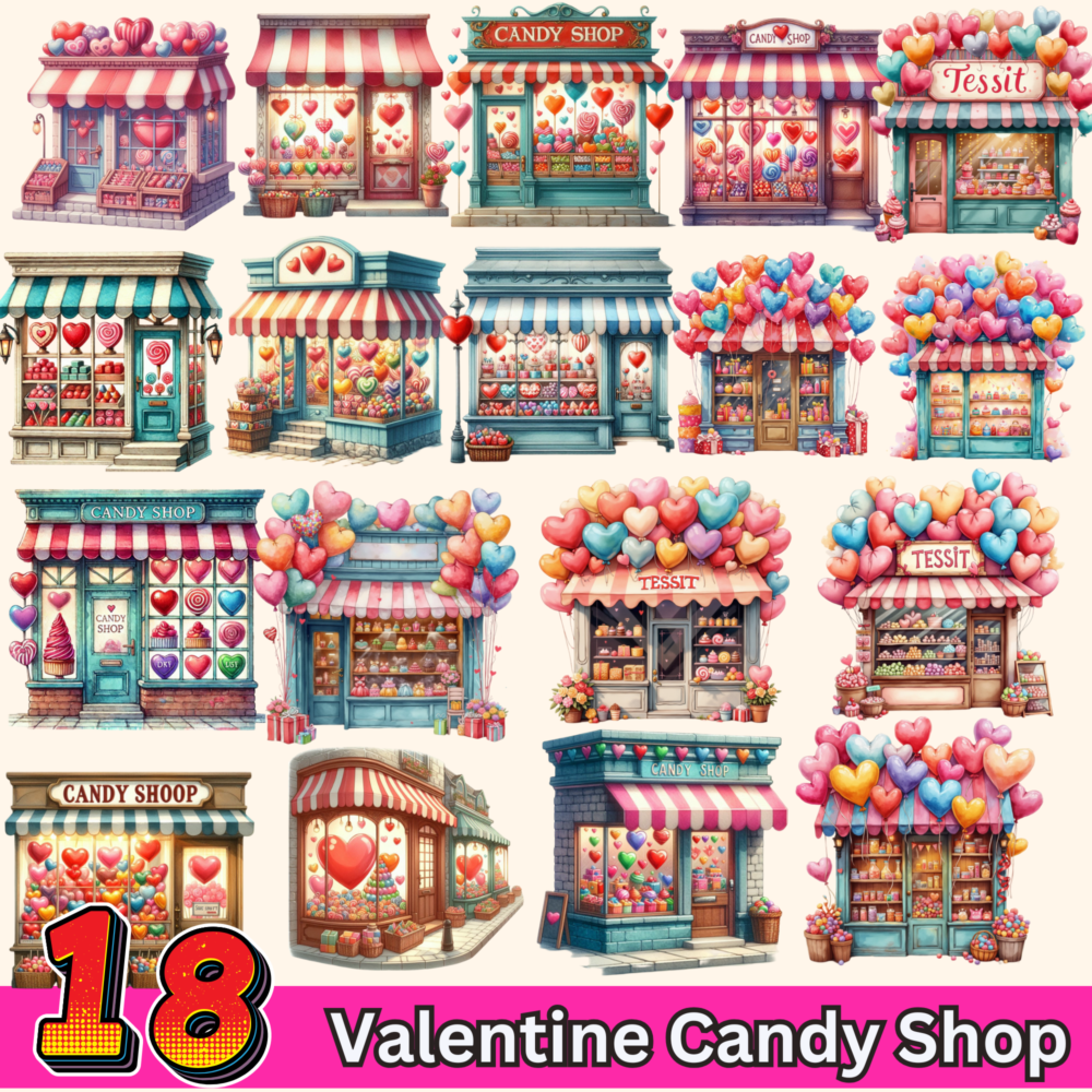 18 Valentine Candy Shop Clipart, Watercolor Clipart,Digital Download
