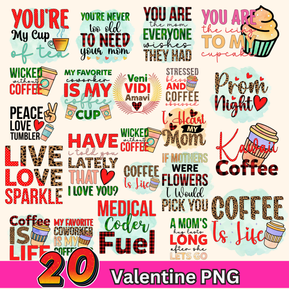 20 Valentines Tumbler Sublimation Bundle, Digital Download