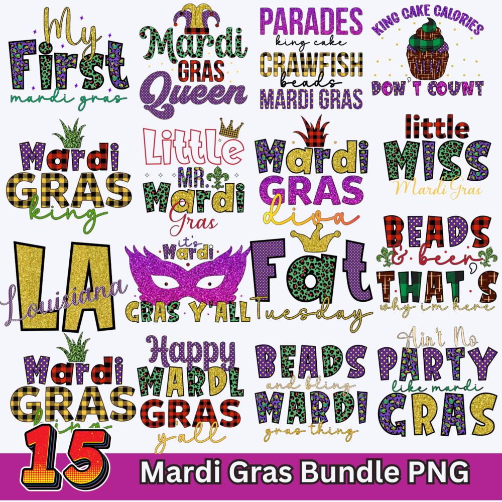 15 Mardi Gras Sublimation Bundle Png file Instant Digital Download