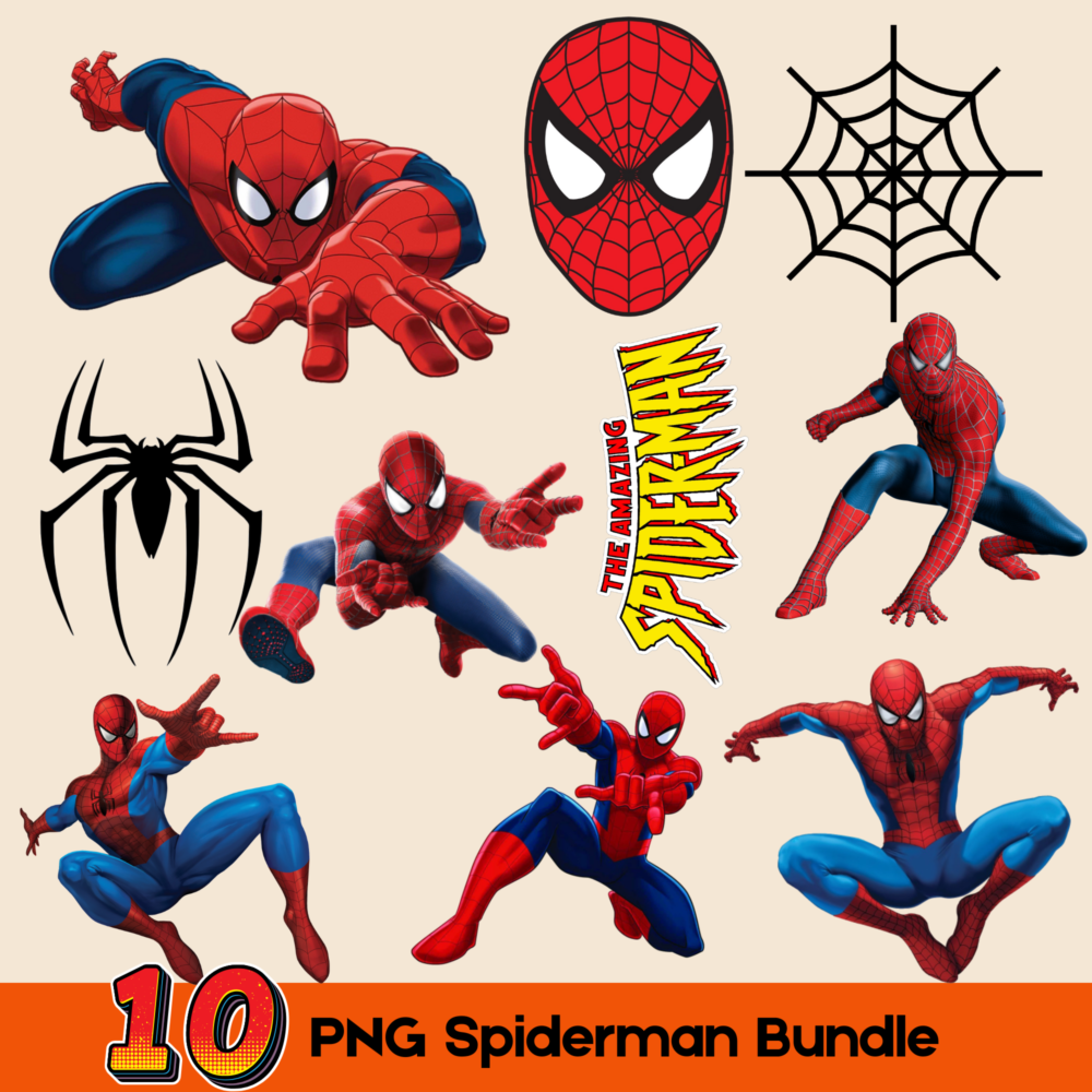 10 Spiderman Bundle, Cartoon Design Bundle, Cartoon PNG Files Digital Download