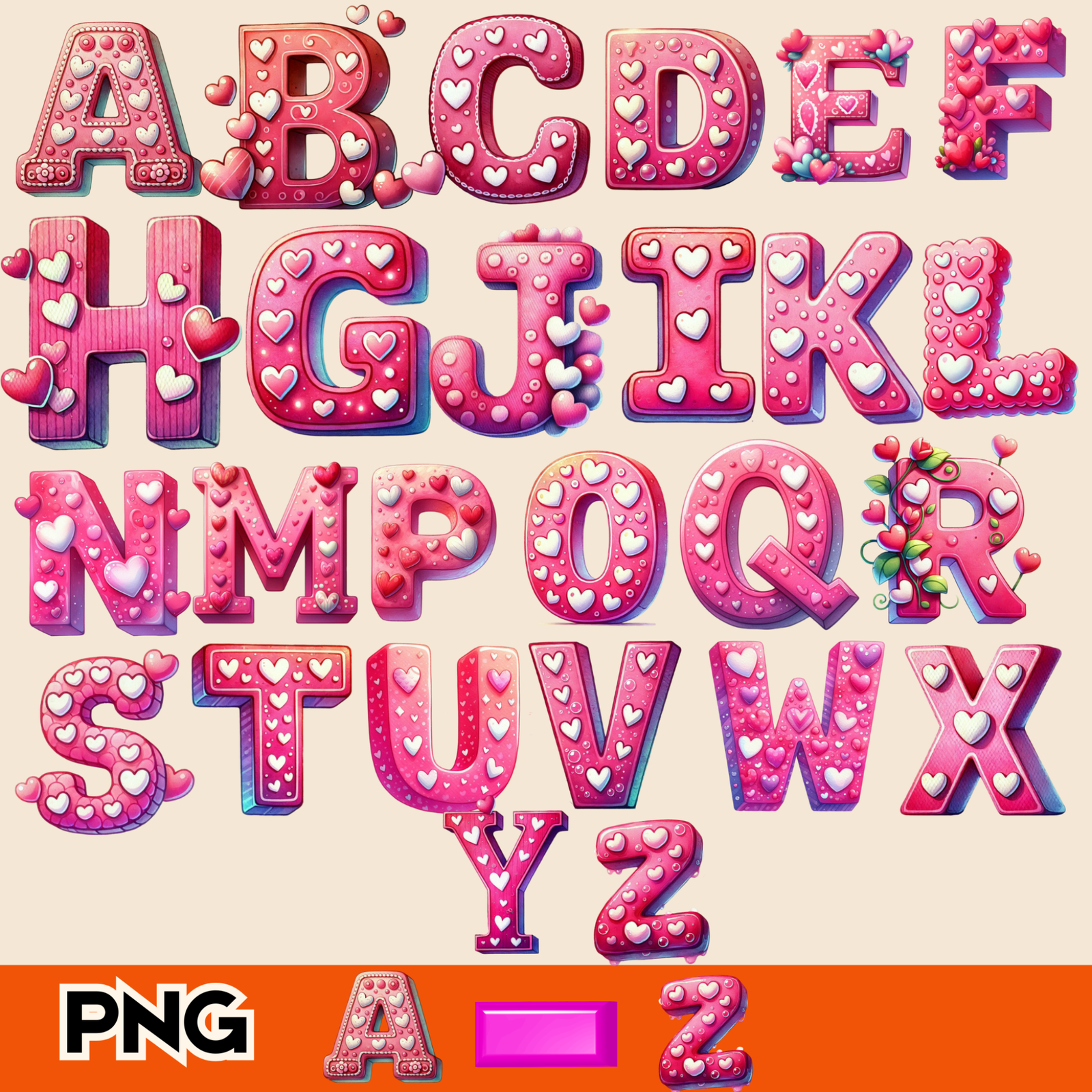 Valentine-Alphabet-Sublimation-Clipart, letters png, alphabet png, instant download for commercial use