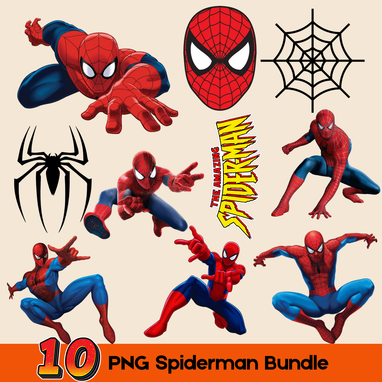 10 Spiderman Bundle, Cartoon Design Bundle, Cartoon PNG Files