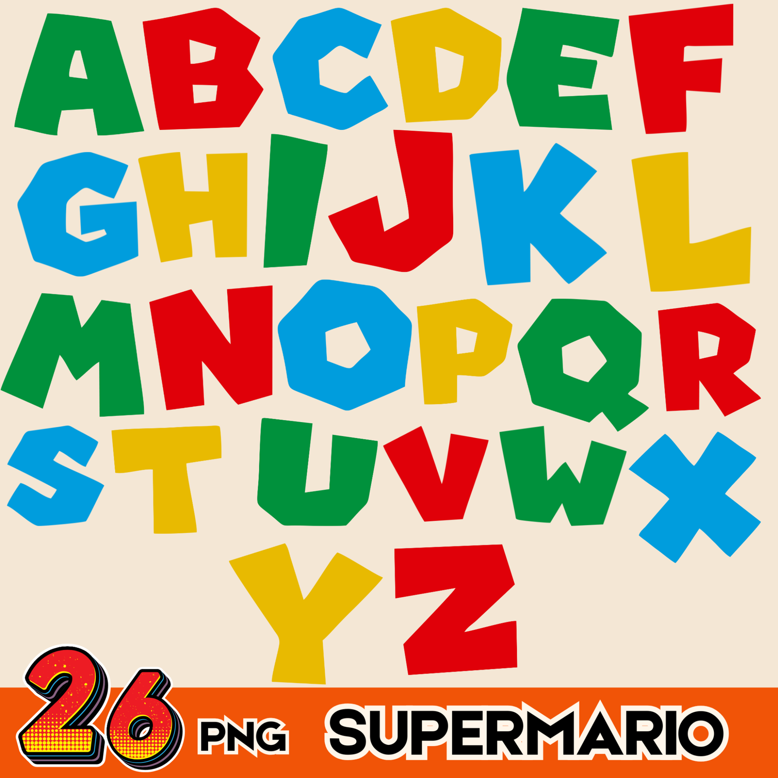 26 Super Mario Alphabet-Sublimation-Clipart, letters png, alphabet png, instant download for commercial use