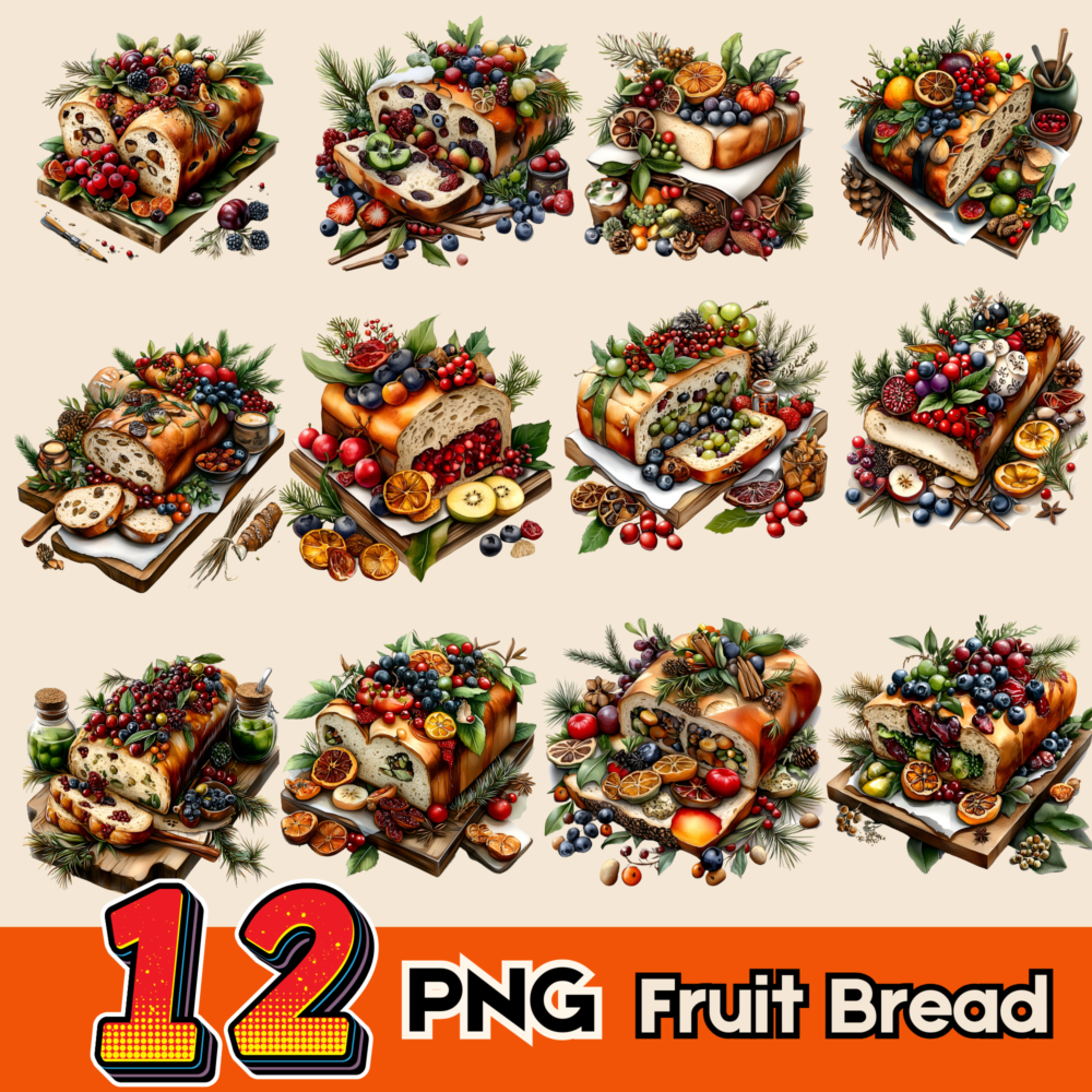 12 Fruit Bread, PNG Food Clipart, Watercolor food  Clipart,Digital Download