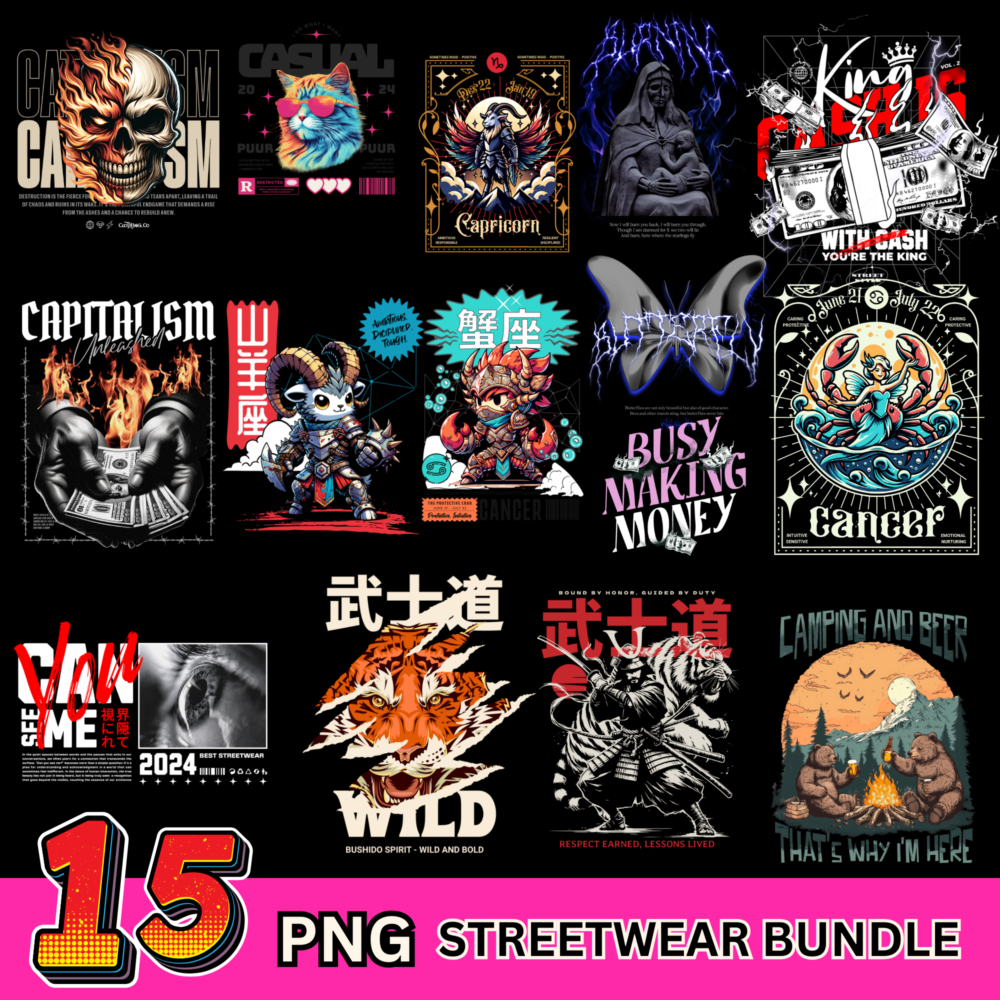 15 Streetwear Bundle streetwear tshirt designs Digital Download