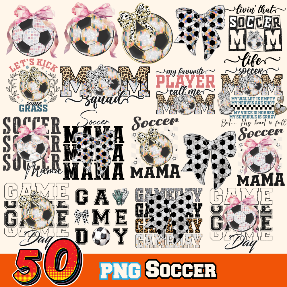 50 Soccer png Bundle, Soccer png Designs, Digital Download in PNG