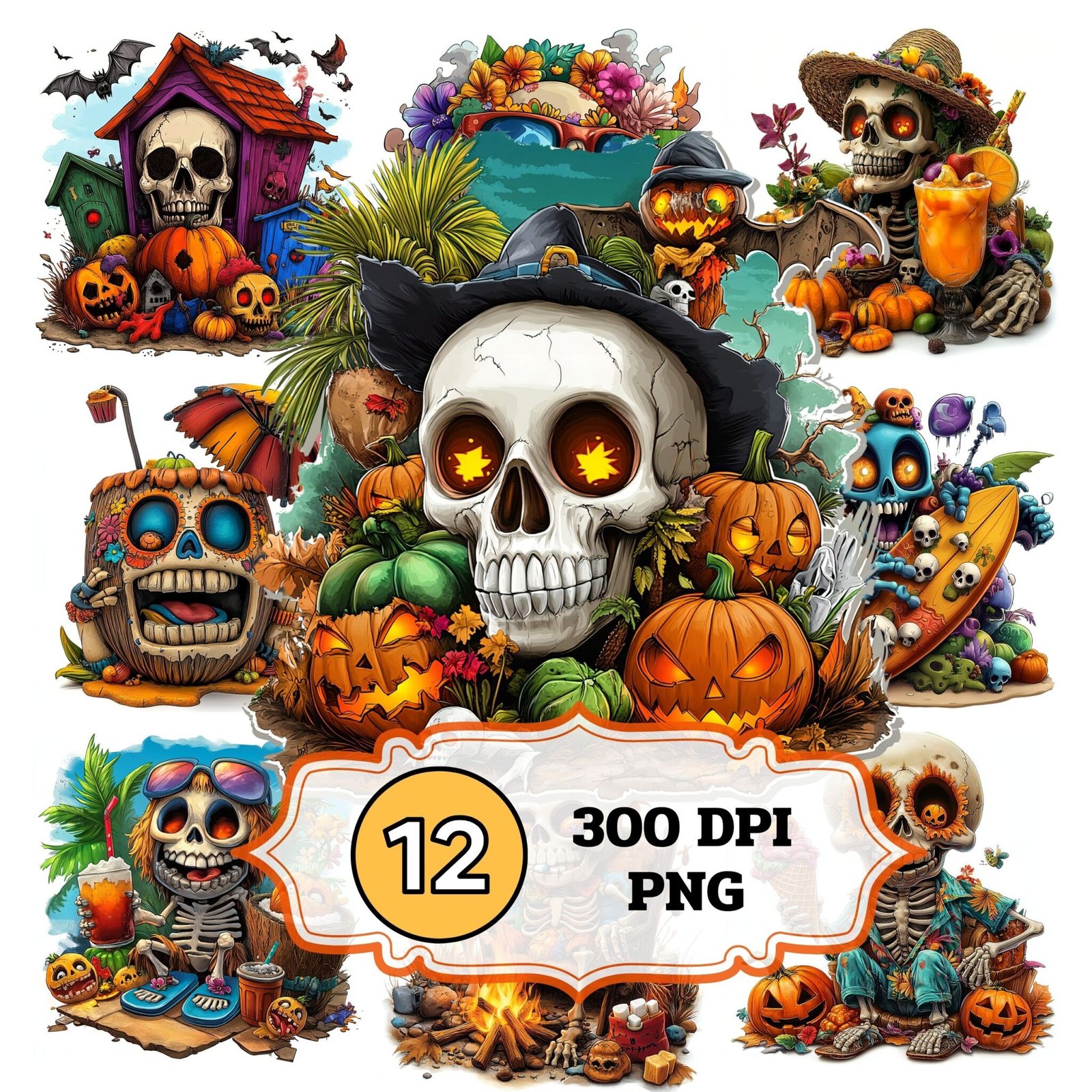 12 Spooky Halloween Clipart, High Quality PNG,Digital Download