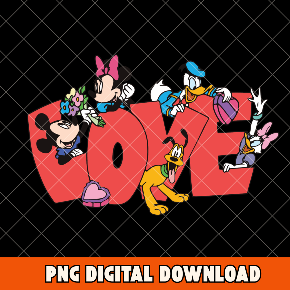 Disney Characters Love Valentine PNG , Instant Digital Download
