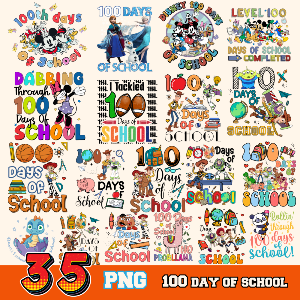 35 File, 100 Days Of School Png, Back To School Png Bundle Digital Download
