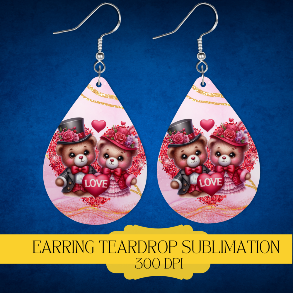 Valentine Teardrop Earring Template PNG, Instant Download