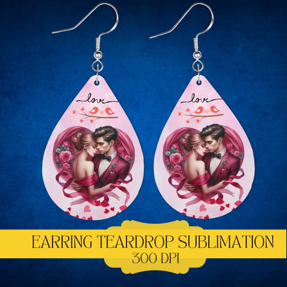 Valentine Teardrop Earring Template PNG, Instant Download
