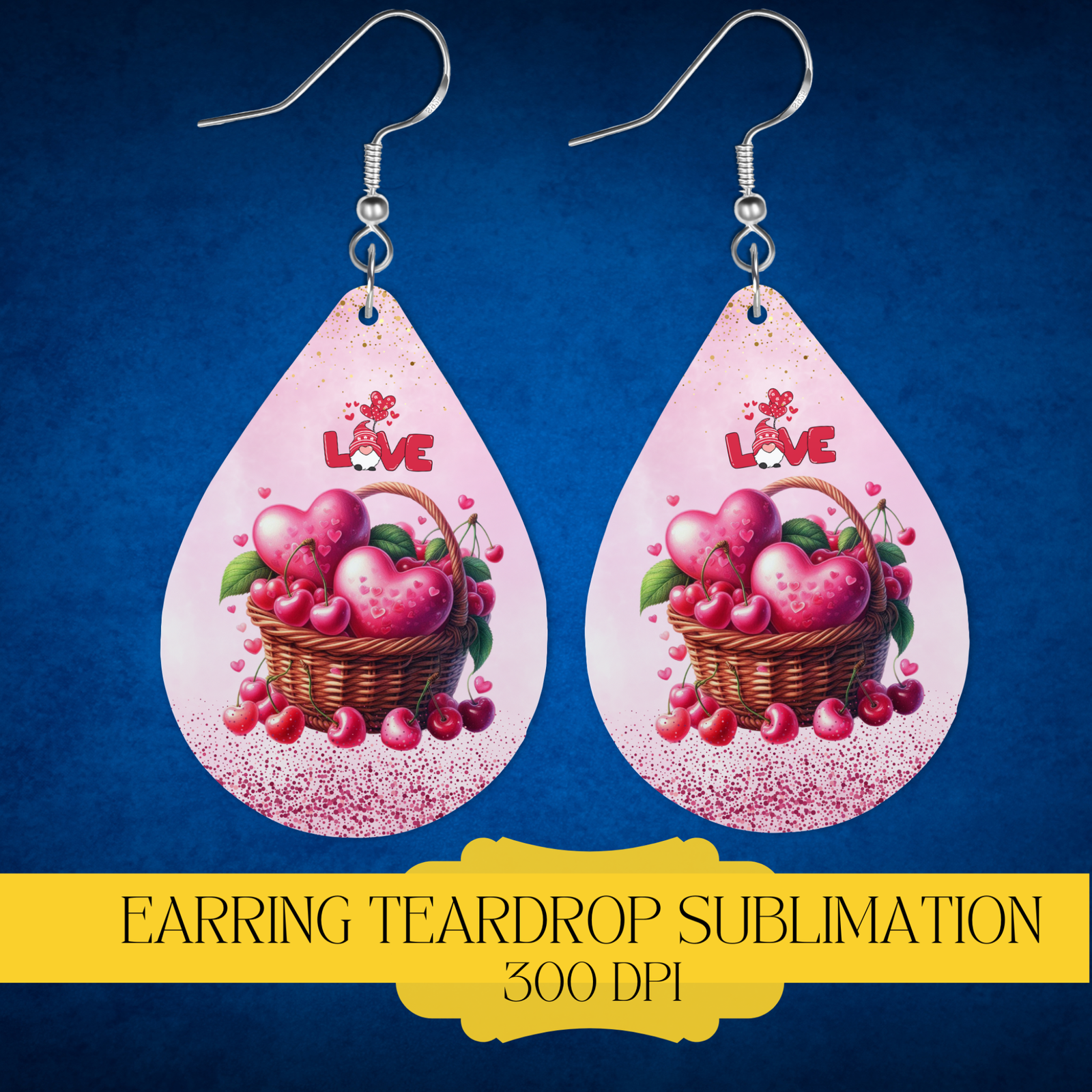 Valentine Teardrop Earring Template PNG, Instant Download