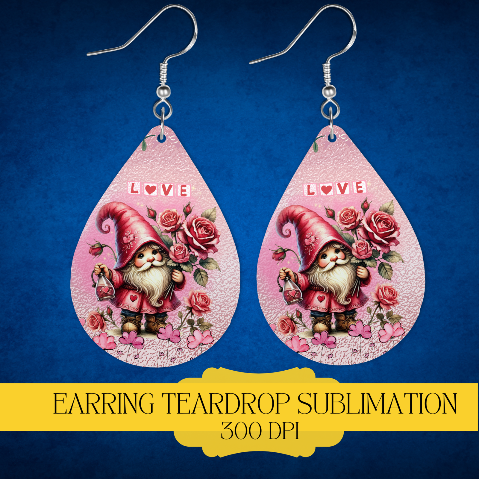 Valentine Teardrop Earring Template PNG, Instant Download