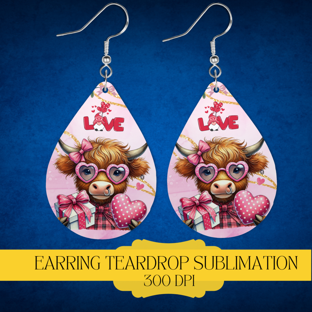 Valentine Teardrop Earring Template PNG, Instant Download