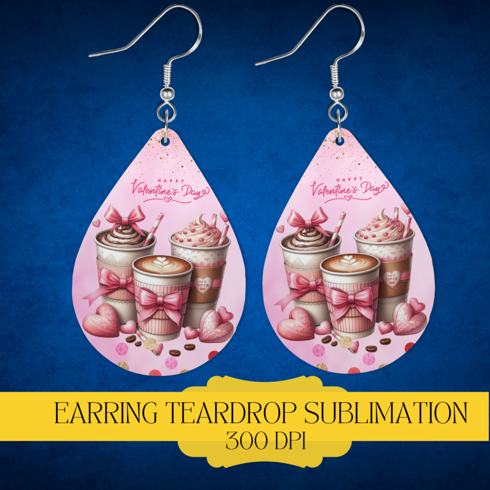 Valentine Teardrop Earring Template PNG, Instant Download