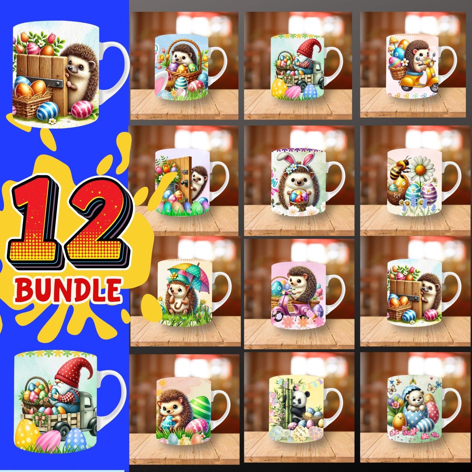 12Easter Cartoon Bundle,11oz and 15oz Mug,Digital Download