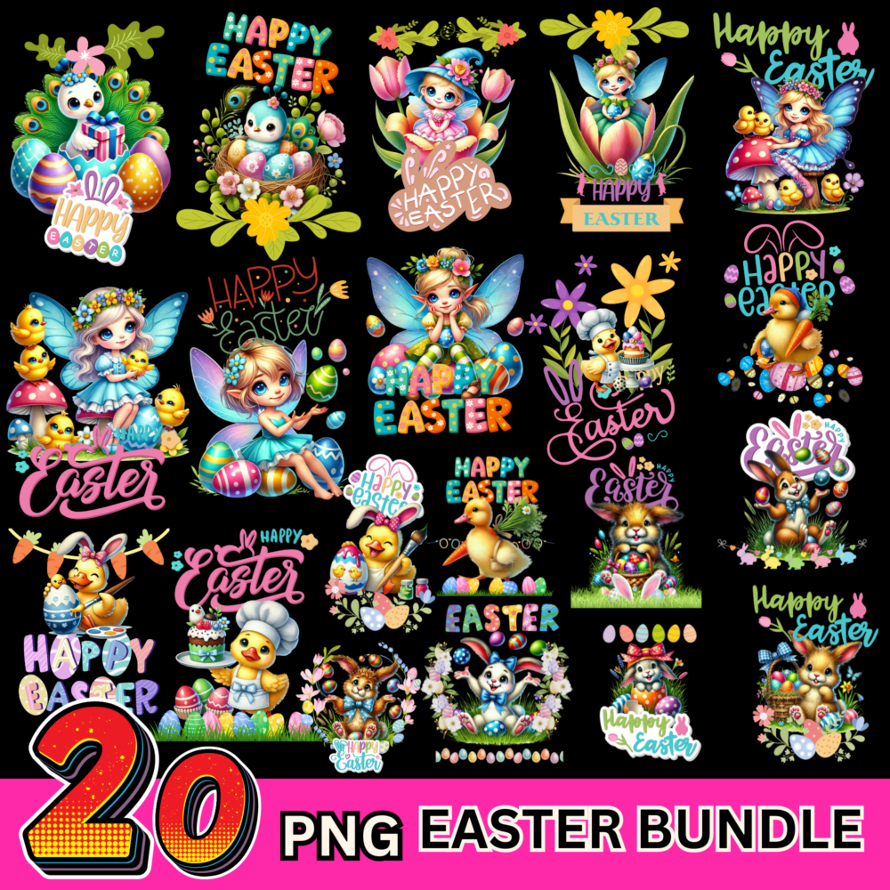 20 Easter Day Cartoon png, T-shirt design PNG Digital Download