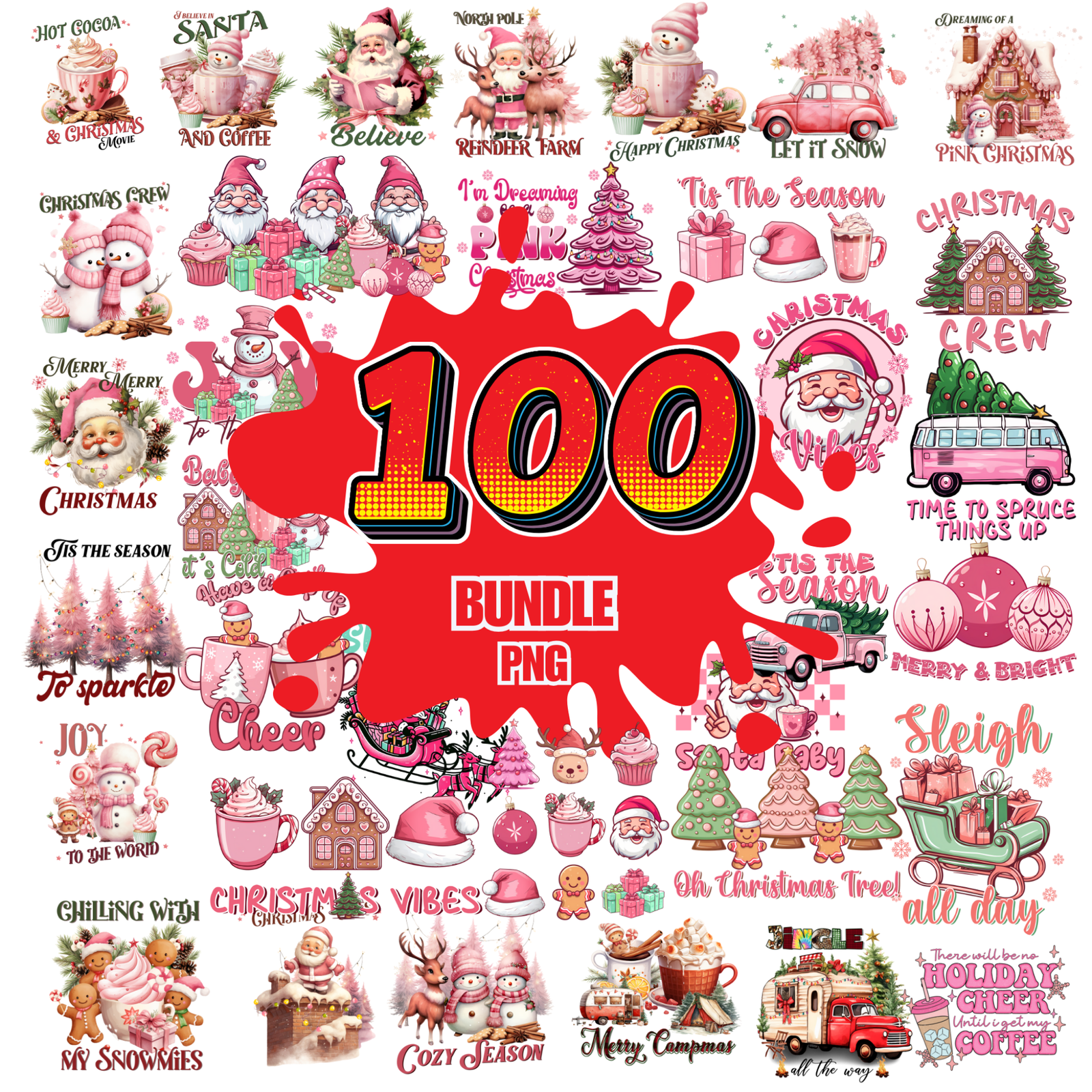 100 Pink christmas,Png File, Funny Kid Design,Printable tshirt, Digital Download,