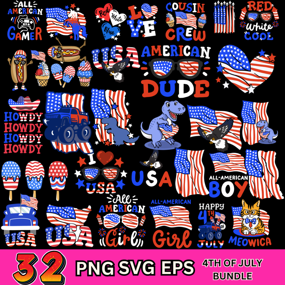 4TH OF JULY BUNDLE , 32 SVG PNG Bubble Clipart Image, Instant Digital Download