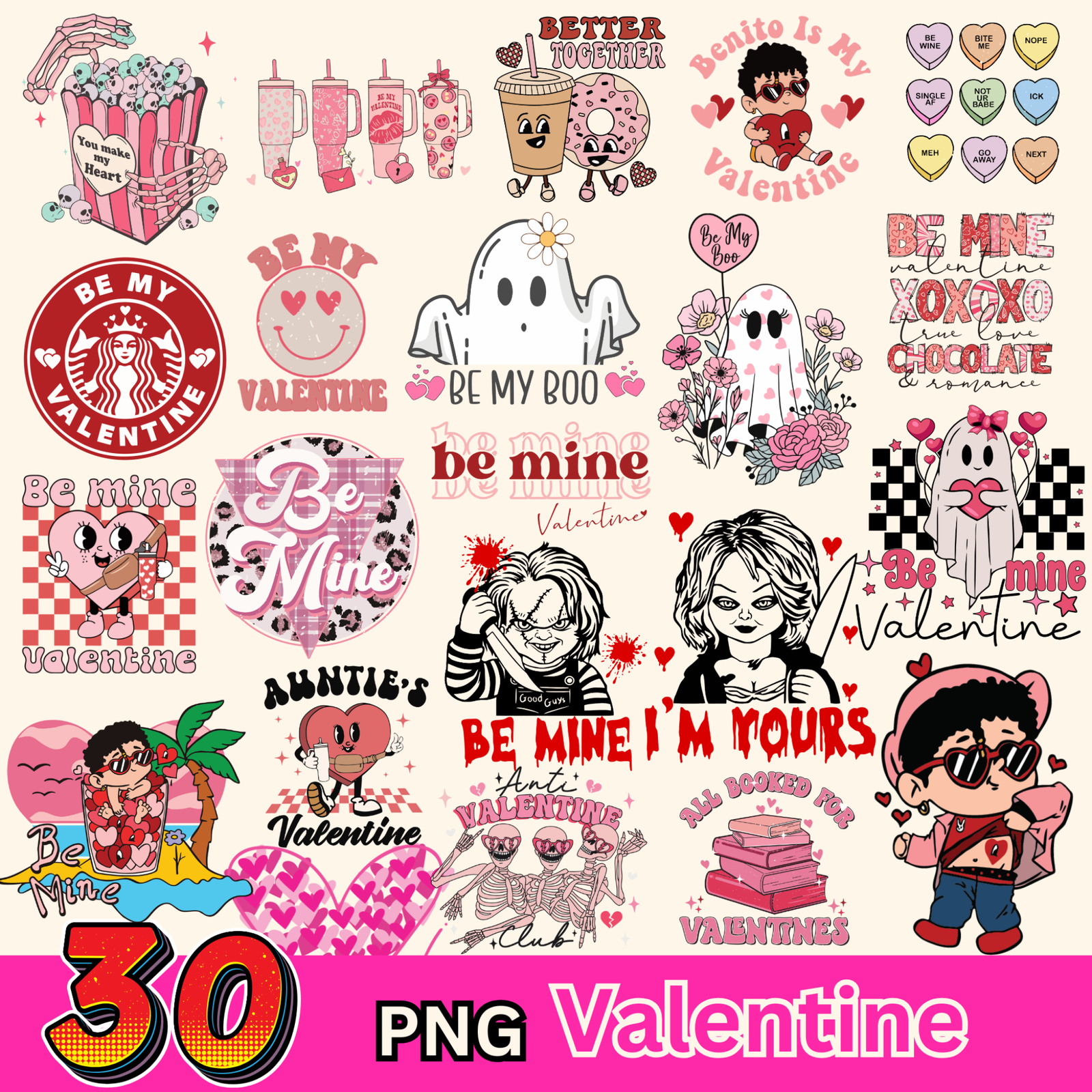 30 Valentine Bundle png, Instant Digital Download,