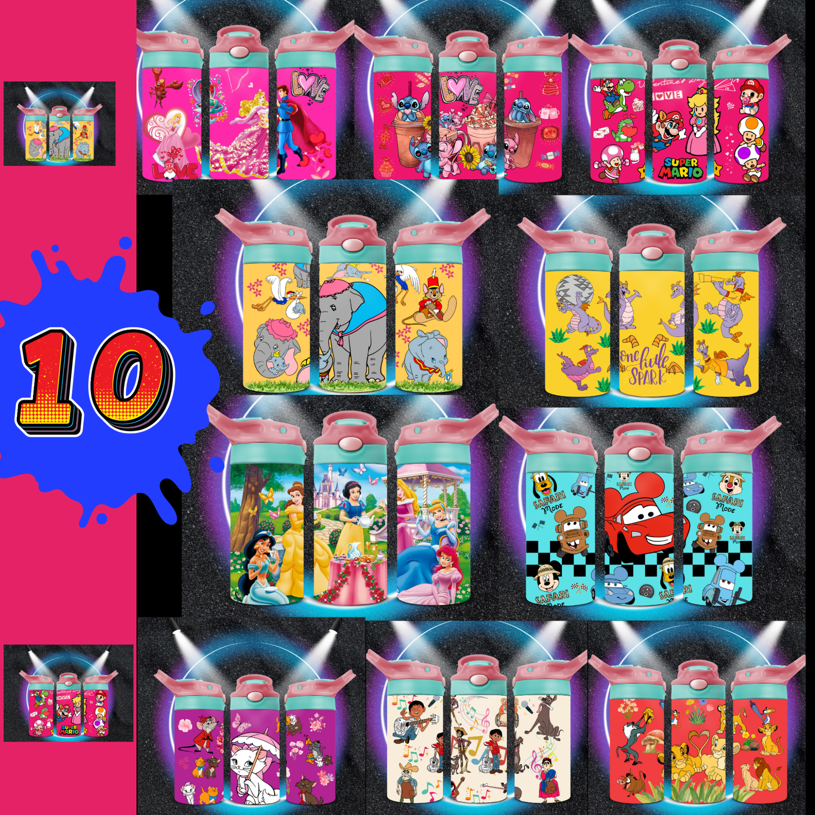 10 Cartoon Bundle Disney, 12oz Kids Flip Top Sippy Cup Digital Download