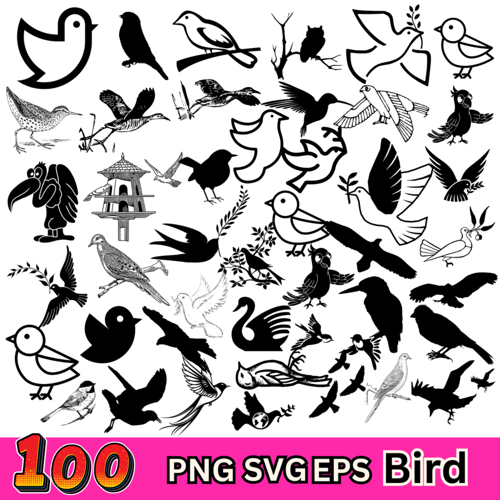 100 Bird, Svg, Png file cricut, silhouette Digital Download